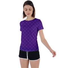 Purple, Black And Yellow Color Plaid, Retro Tartan Pattern Back Circle Cutout Sports Tee by Casemiro
