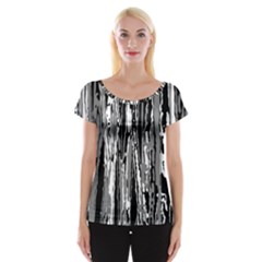 Black And White Abstract Linear Print Cap Sleeve Top by dflcprintsclothing