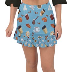 Coffee Time Fishtail Mini Chiffon Skirt by SychEva