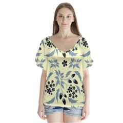 Folk Flowers Art Pattern Floral  Surface Design  Seamless Pattern V-neck Flutter Sleeve Top by Eskimos