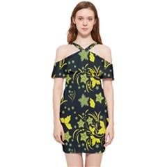 Folk Flowers Art Pattern Floral  Surface Design  Seamless Pattern Shoulder Frill Bodycon Summer Dress by Eskimos