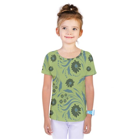 Folk Flowers Art Pattern Kids  One Piece Tee by Eskimos