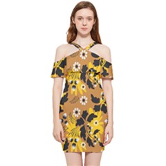 Folk Flowers Art Pattern  Shoulder Frill Bodycon Summer Dress by Eskimos