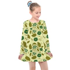 Folk Flowers Art Pattern Floral  Kids  Long Sleeve Dress by Eskimos