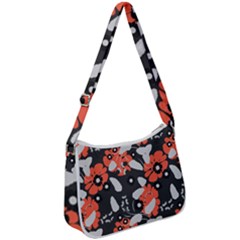 Folk Flowers Art Pattern Floral   Zip Up Shoulder Bag by Eskimos