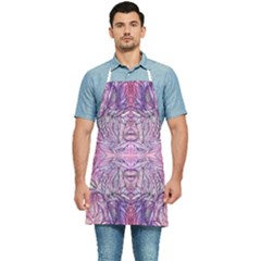 Biro On Pink Symmetry Kitchen Apron by kaleidomarblingart