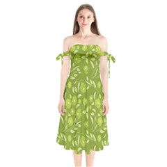 Folk Flowers Art Pattern  Shoulder Tie Bardot Midi Dress by Eskimos