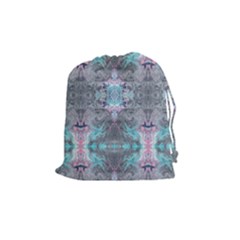 Turquoise Pink Module  Drawstring Pouch (medium) by kaleidomarblingart