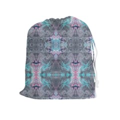 Turquoise Pink Module  Drawstring Pouch (xl) by kaleidomarblingart