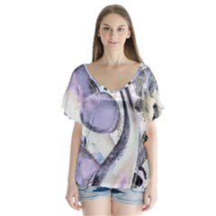 Landslide Baby Blue V-neck Flutter Sleeve Top by MRNStudios