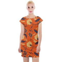 Folk Flowers Pattern  Cap Sleeve Bodycon Dress by Eskimos