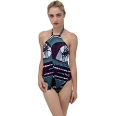Colored Creepy Man Portrait Illustration Go With The Flow One Piece Swimsuit by dflcprintsclothing