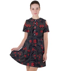 Folk Flowers Pattern Floral Surface Design Short Sleeve Shoulder Cut Out Dress  by Eskimos