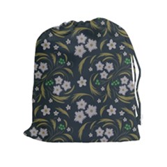 Folk Flowers Pattern Floral Surface Design Drawstring Pouch (2xl) by Eskimos