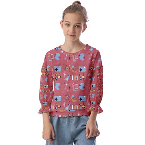 50s Small Print Kids  Cuff Sleeve Top by NerdySparkleGoth