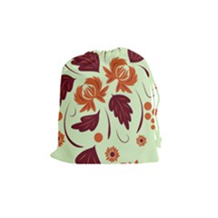 Folk Flowers Pattern Drawstring Pouch (medium) by Eskimos