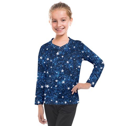 Dark Blue Stars Kids  Long Mesh Tee by AnkouArts