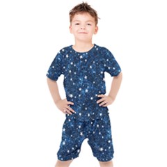 Dark Blue Stars Kids  Tee And Shorts Set by AnkouArts