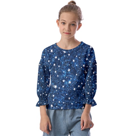 Dark Blue Stars Kids  Cuff Sleeve Top by AnkouArts
