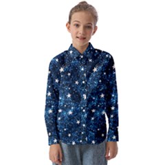 Dark Blue Stars Kids  Long Sleeve Shirt by AnkouArts