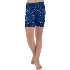 Dark Blue Stars Kids  Lightweight Velour Capri Yoga Leggings by AnkouArts