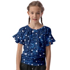 Dark Blue Stars Kids  Cut Out Flutter Sleeves by AnkouArts