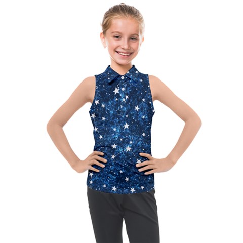 Dark Blue Stars Kids  Sleeveless Polo Tee by AnkouArts