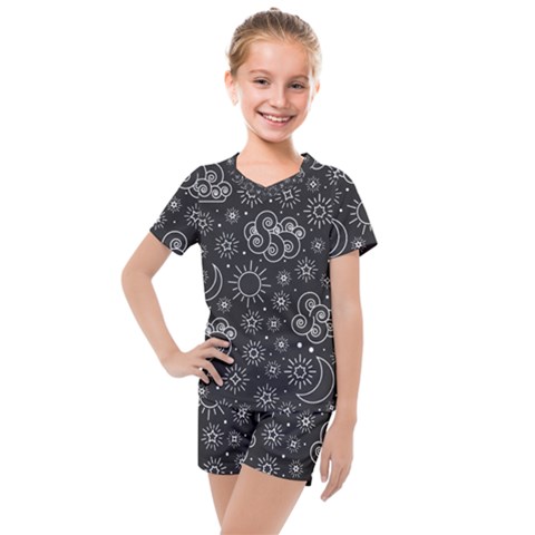 Dark Moon And Stars Kids  Mesh Tee And Shorts Set by AnkouArts