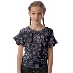 Dark Moon And Stars Kids  Cut Out Flutter Sleeves by AnkouArts