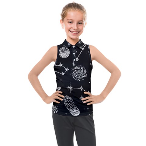 Dark Stars And Planets Kids  Sleeveless Polo Tee by AnkouArts