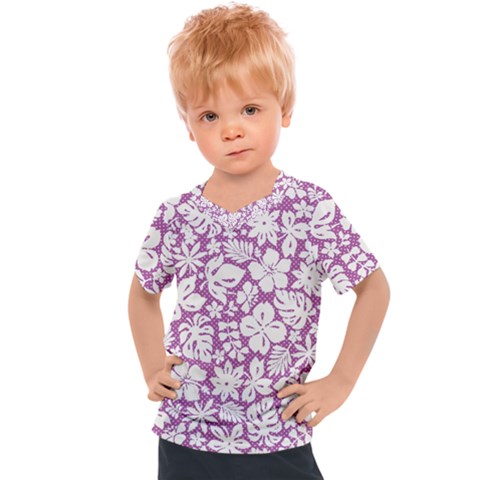 White Hawaiian Flowers On Purple Kids  Sports Tee by AnkouArts