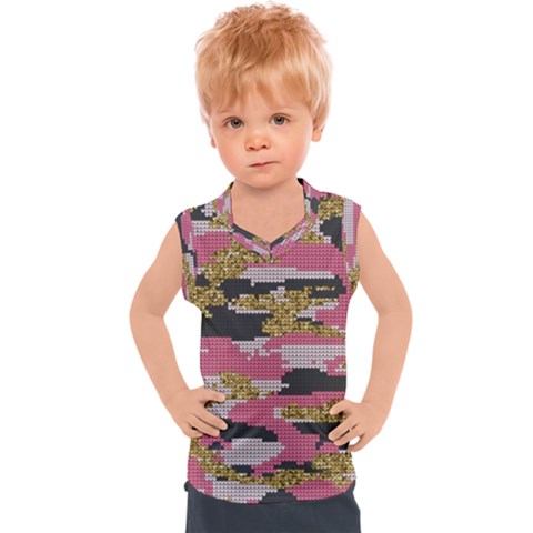 Abstract Glitter Gold, Black And Pink Camo Kids  Sport Tank Top by AnkouArts