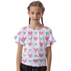 Pink Hearts One White Background Kids  Cut Out Flutter Sleeves by AnkouArts