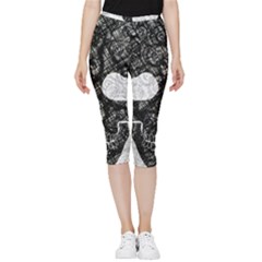 Black Skull On White Inside Out Lightweight Velour Capri Leggings  by AnkouArts