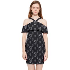 Funny Weird Monster Portrait Motif Pattern Shoulder Frill Bodycon Summer Dress by dflcprintsclothing