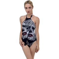 Creepy Head Sculpture Artwork Go With The Flow One Piece Swimsuit by dflcprintsclothing