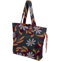 Folk Flowers Pattern Floral Surface Design Drawstring Tote Bag by Eskimos