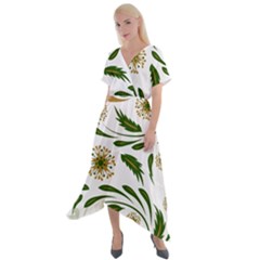 Folk Flowers Pattern Floral Surface Design Cross Front Sharkbite Hem Maxi Dress by Eskimos