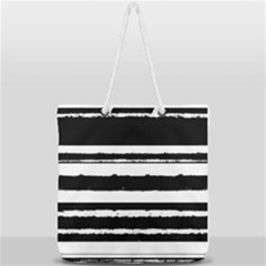 Bandes Abstrait Blanc/noir Full Print Rope Handle Tote (large) by kcreatif