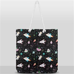 Funny Astronauts, Rockets And Rainbow Space Full Print Rope Handle Tote (large) by SychEva