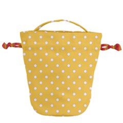 1950 Happy Summer Yellow White Dots Drawstring Bucket Bag by SomethingForEveryone
