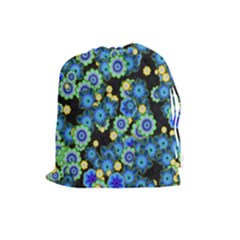 Flower Bomb  9 Drawstring Pouch (large) by PatternFactory