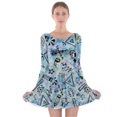 Science-education-doodle-background Long Sleeve Skater Dress by Sapixe