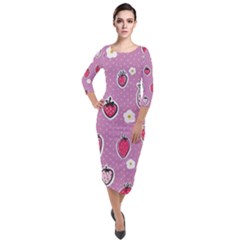 Juicy Strawberries Quarter Sleeve Midi Velour Bodycon Dress by SychEva