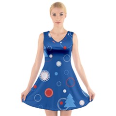 Christmas Pattern Tree Design V-neck Sleeveless Dress by Sapixe