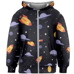 Cosmos Rockets Spaceships Ufos Kids  Zipper Hoodie Without Drawstring by Sapixe
