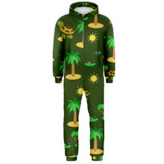 Turtle And Palm On Green Pattern Hooded Jumpsuit (men)  by Daria3107