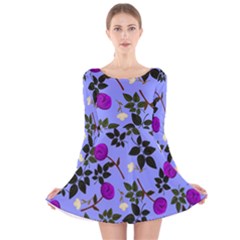 Purple Flower On Lilac Long Sleeve Velvet Skater Dress by Daria3107