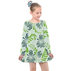 Folk Flowers Pattern Floral Surface Design Seamless Pattern Kids  Long Sleeve Dress by Eskimos