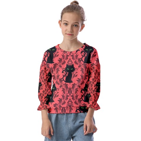 Cat Pattern Kids  Cuff Sleeve Top by NerdySparkleGoth
